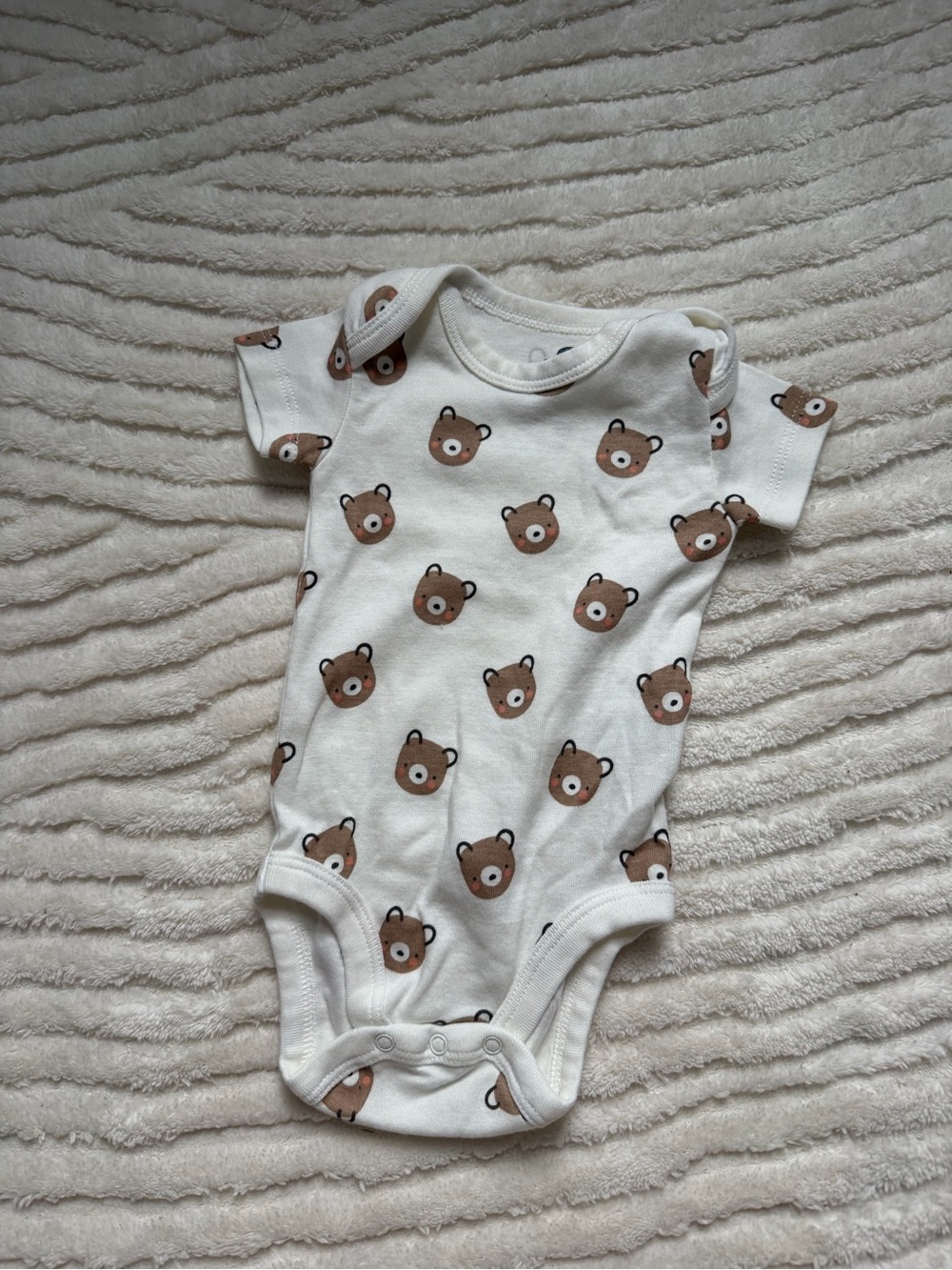 Classic Bear Print Cotton Baby One-Piece - White with Brown Bears